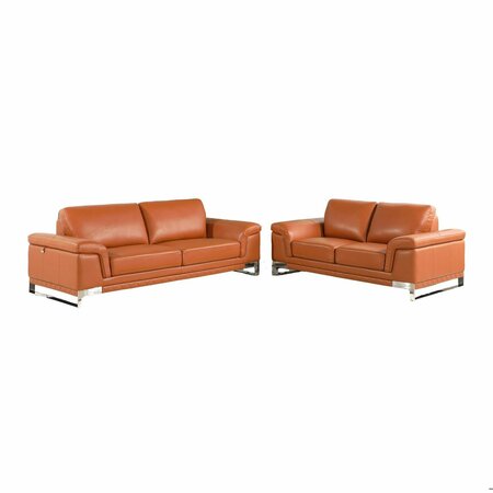 HOMEROOTS 73 x 39 x 32 in. Modern Camel Leather Sofa & Loveseat 343882